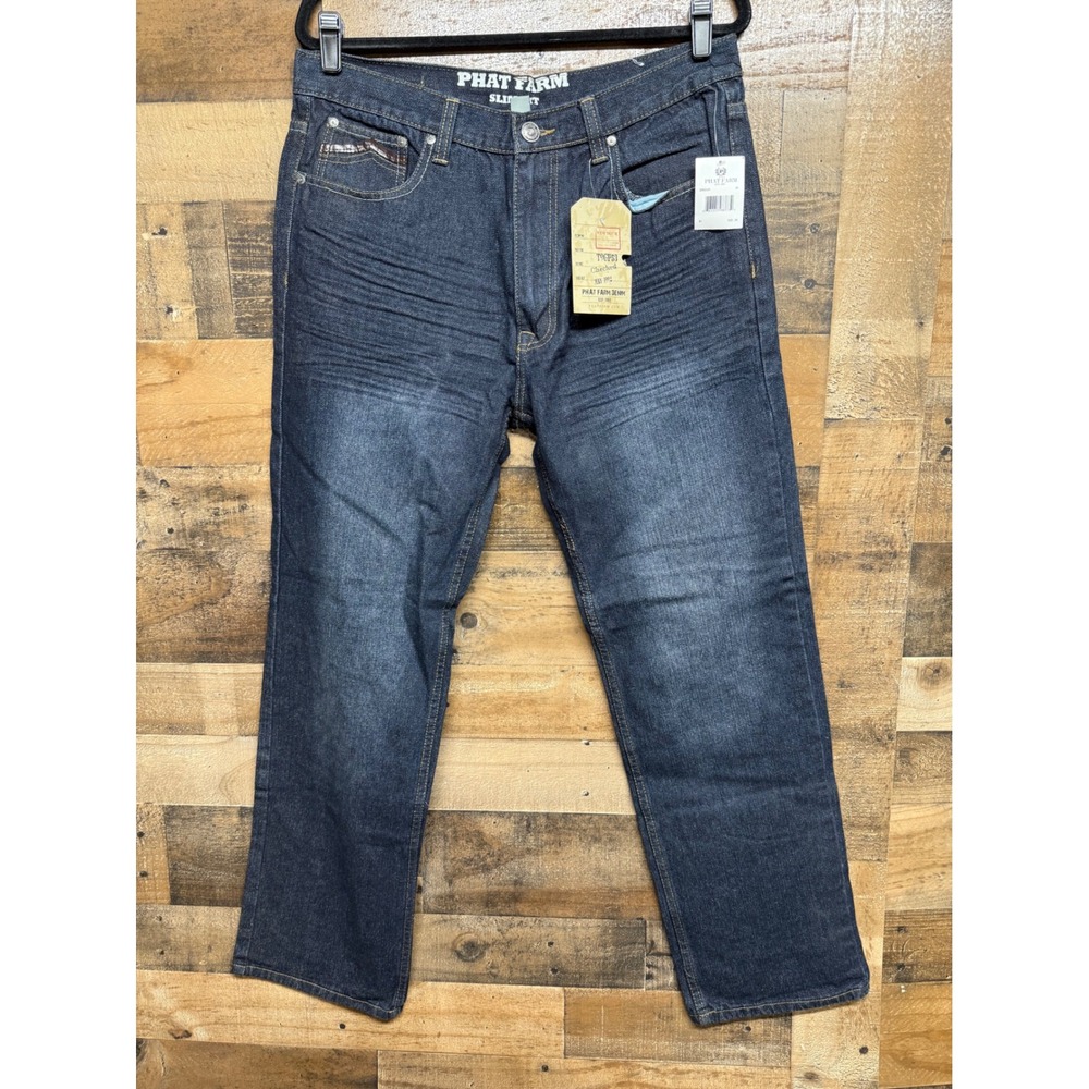 Phat Farm Slim Fit Jeans 90's Mens 36x32 Dark Wash Denim T9GP53 New With Tags
